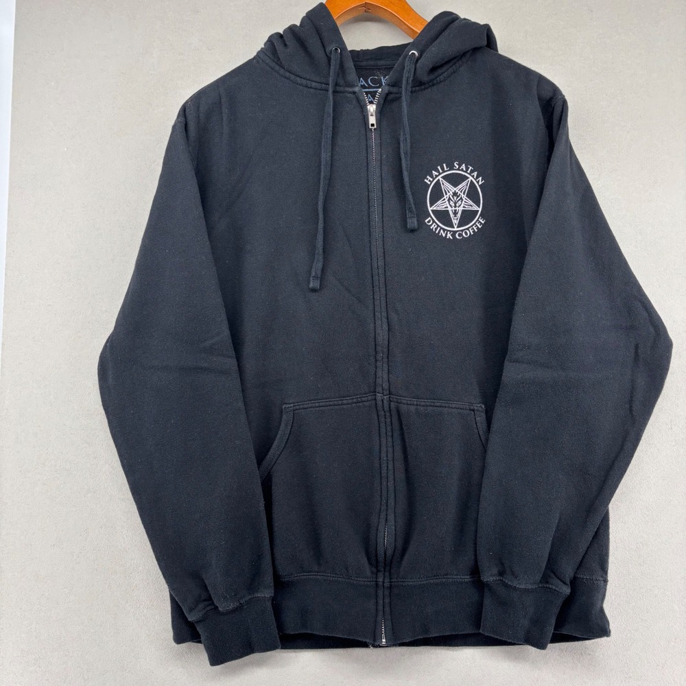 BlackCraft Cult Hail Satan Drink Coffee Zip Hoodie Black Baphomet AFX4000ZC Mens - Picture 2 of 9